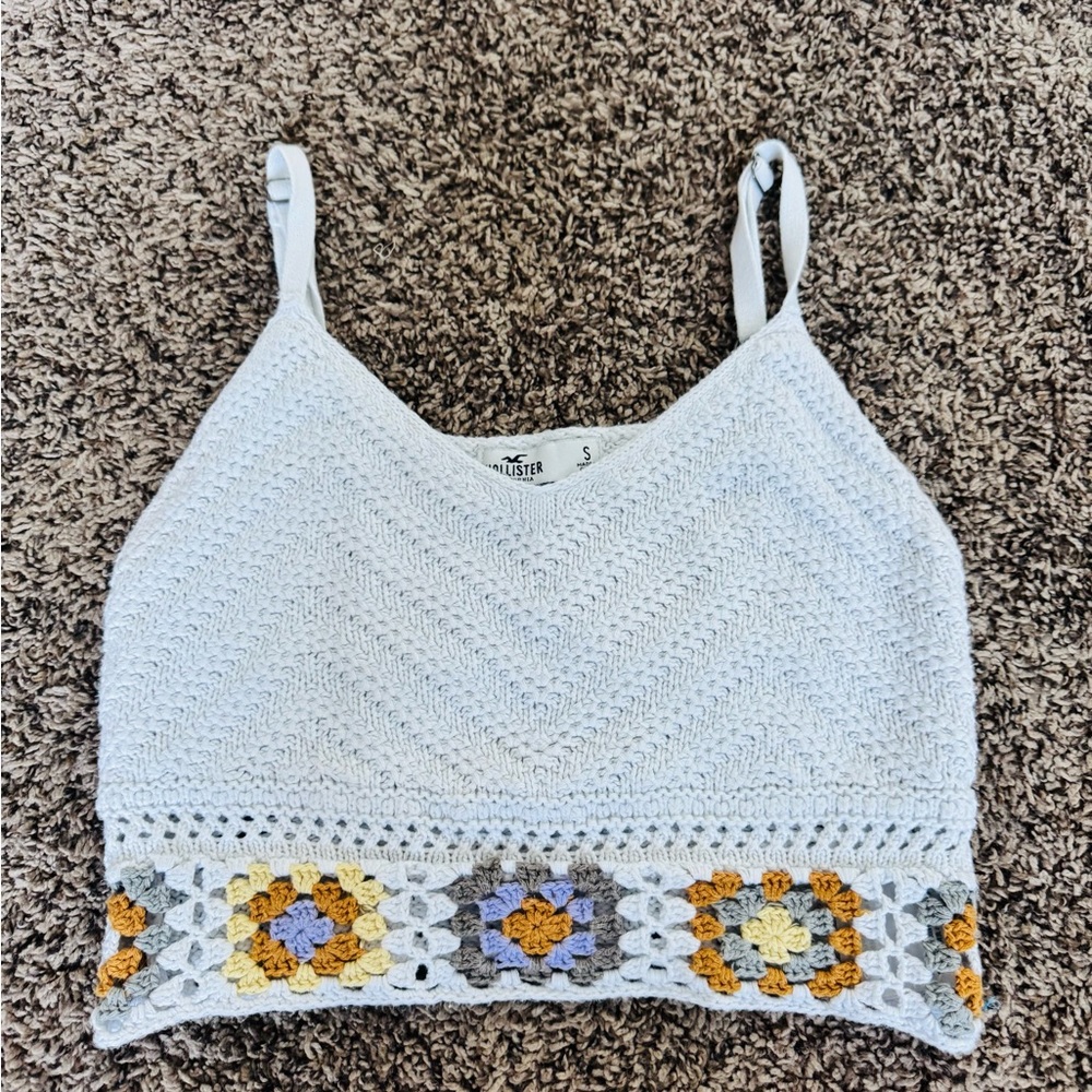 Hollister Women's Crochet Crop Top - White and Multicolor